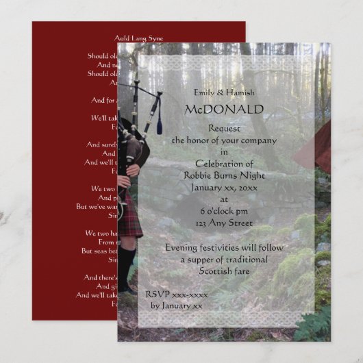 Robbie Burns Piper Kaart (Voorkant / Achterkant)