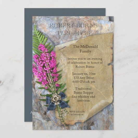 Robbie Burns Rustieke uitnodiging (Voorkant / Achterkant)