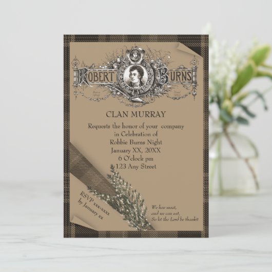 Robbie Burns Sash Uitnodiging (Staand voorkant)