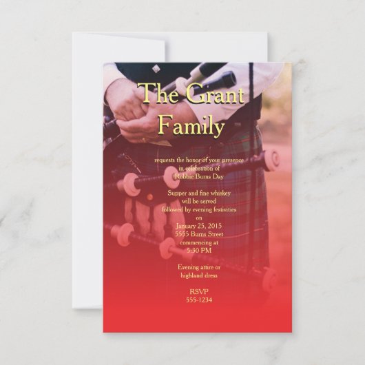 Robbie Burns Schotland Sentimenteel Feest Uitnodig Kaart (Voorkant)