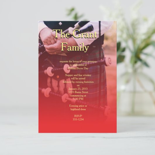 Robbie Burns Schotland Sentimenteel Feest Uitnodig Kaart (Staand voorkant)