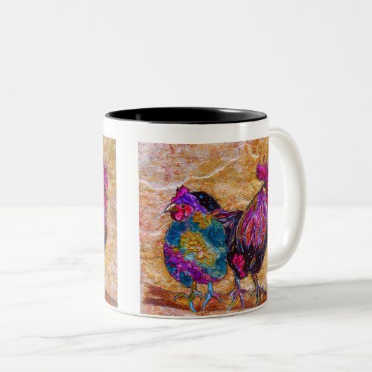 Robby de koffiebekers Rooster en Esmeralda. Tweekleurige Koffiemok (Voorkant rechts)