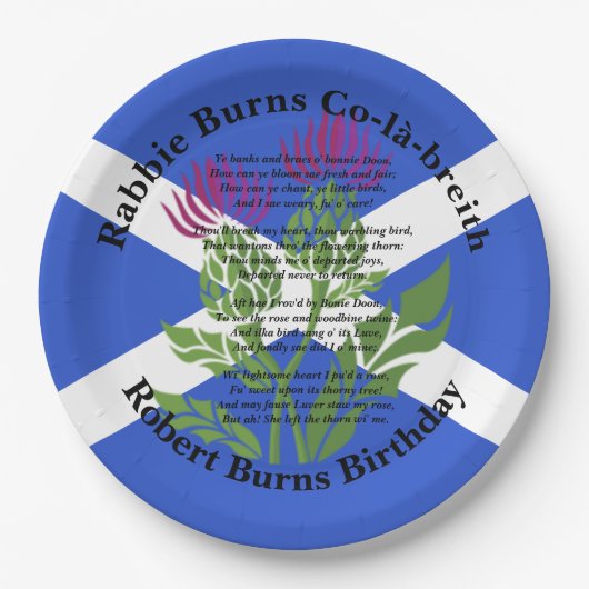 Robert Burns Verjaardagsgedicht Thistle Flag Groot Papieren Bordje (Voorkant)