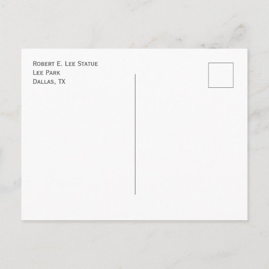 Robert E. Lee Statue, Lee Park, Dallas TX Briefkaart (Achterkant)