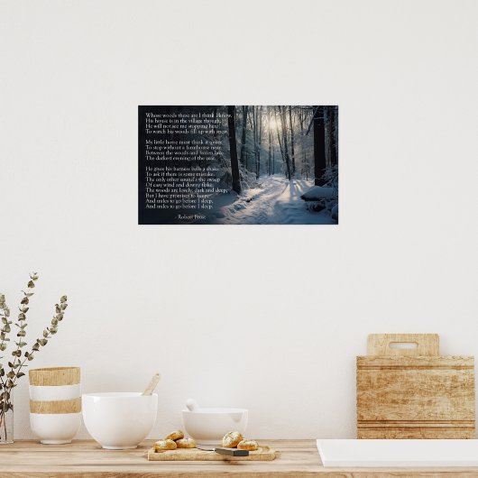Robert Frost: Op een sneeuwavond langs de Bossen Poster (Keuken)
