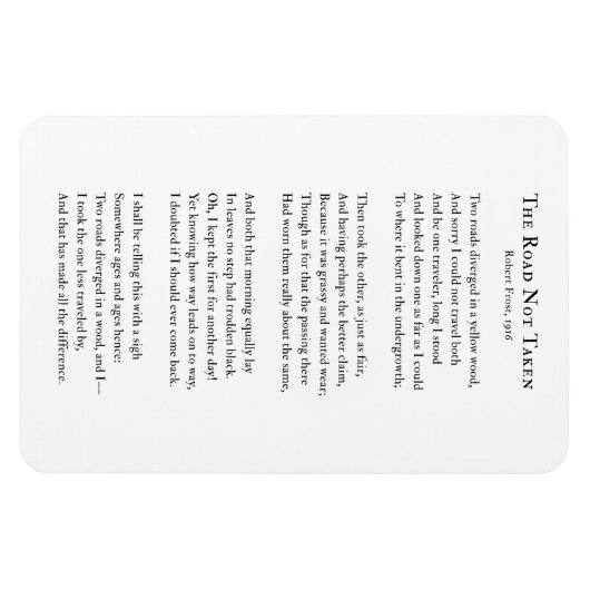 Robert Frost, Road niet genomen gedicht koelkastma Magneet (Horizontaal)