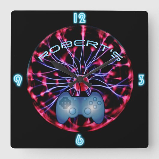 ROBERT - GAMERS Gaming Den Room Clock neon Vierkante Klok (Voorkant)