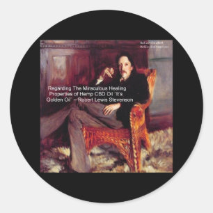 Robert Louis Stevenson & Citaat CBD is Gouden Olie Ronde Sticker