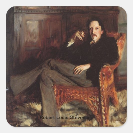 Robert Louis Stevenson Portret Vierkante Sticker (Voorkant)
