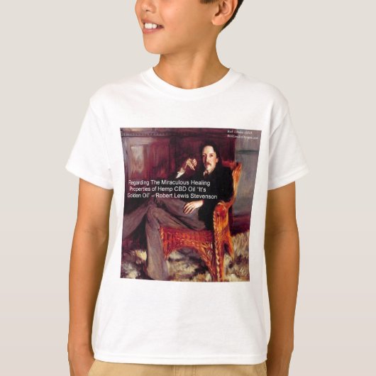 Robert Louis Stevenson & Quote CBD is Golden Oil T-shirt (Voorkant)