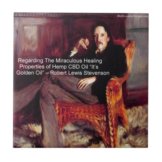 Robert Louis Stevenson & Quote CBD is Golden Oil Tegeltje (Voorkant)