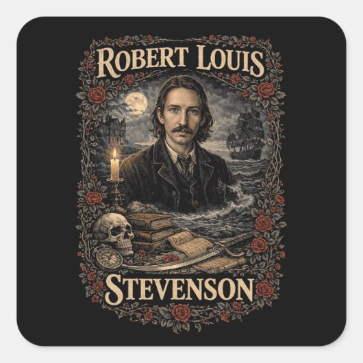 Robert Louis Stevenson Vierkante Sticker (Voorkant)