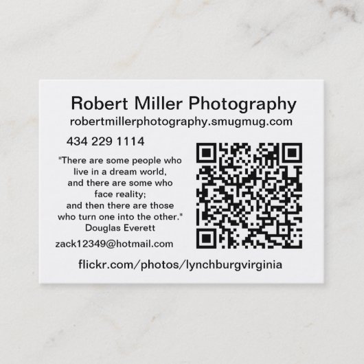 Robert Miller Fotografie Visitekaartje (Voorkant)