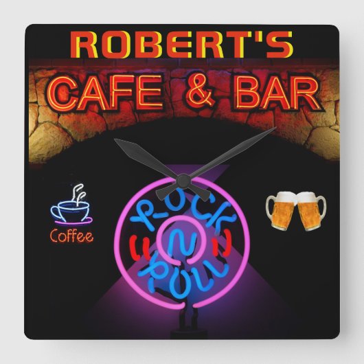 ROBERT - Name Neon Sign Bar Mancave Den Clock Fun Vierkante Klok (Voorkant)