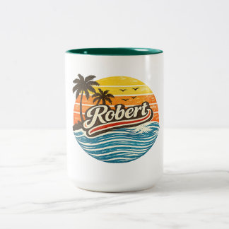 Robert Retro Zonsondergang Naam Design Tweekleurige Koffiemok