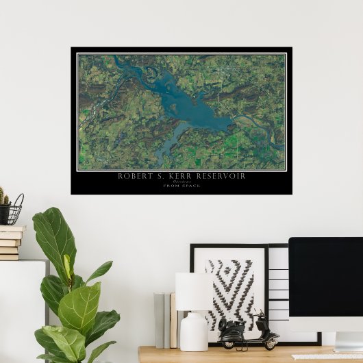 Robert S. Kerr Lake Oklahoma Satellite Poster Map (Thuiskantoor)