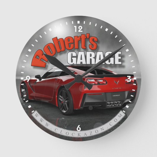 Robert's Garage Corvette Wall Clock Ronde Klok (Voorkant)