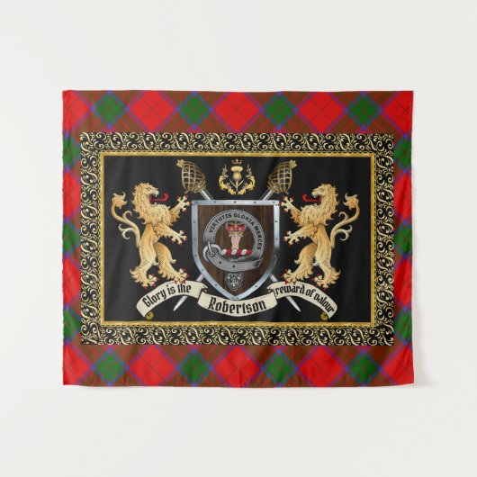Robertson Clan Badge & Motto w/Lions Wandkleed (Voorkant (horizontaal))
