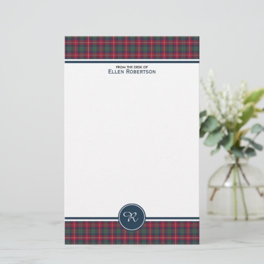 Robertson Clan Tartan Schots geruite monogram Briefpapier (Staand voorkant)