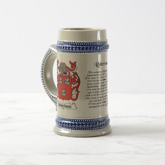 Robertson Family Crest Stein Bierpul (Voorkant links)