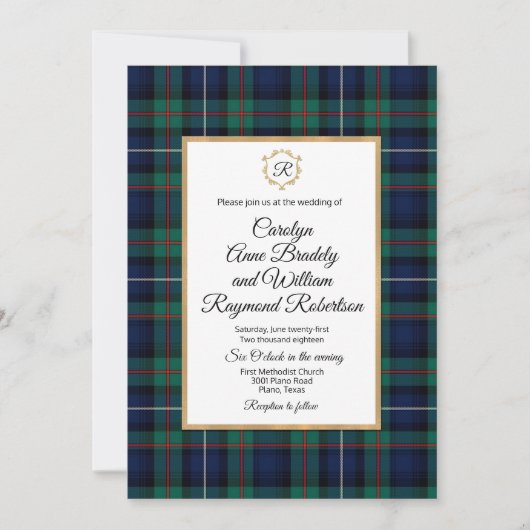 Robertson Pset Monogrammed Wedding Uitnodiging (Voorkant)