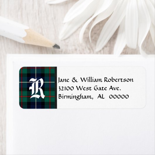 Robertson Tartan Plaid Monogram Adresetiketten Etiket (Insitu)