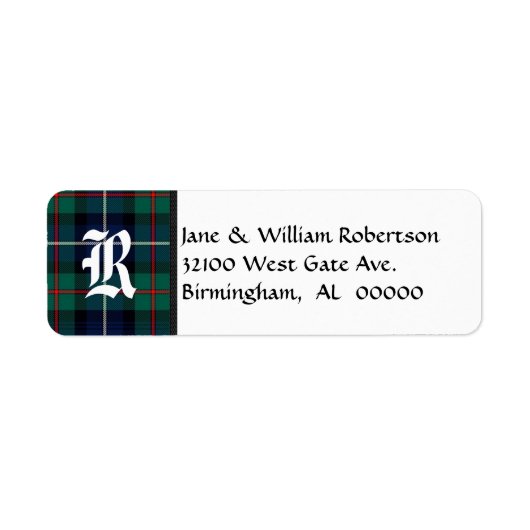 Robertson Tartan Plaid Monogram Adresetiketten Etiket (Voorkant)