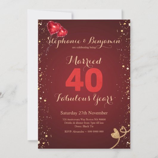 Robijn 40e huwelijksverjaardag Gouden Glitter Eleg Kaart (Voorkant)
