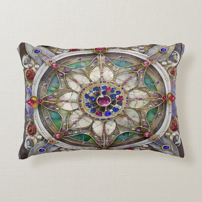 Robijn, Amethist, Saffier en Parel Mandala Accent Kussen (Voorkant)