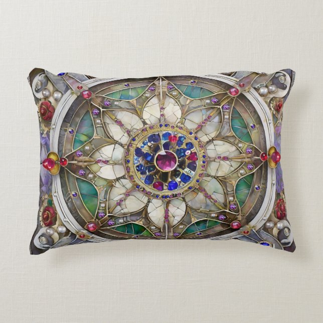 Robijn, Amethist, Saffier en Parel Mandala Accent Kussen (Voorkant)