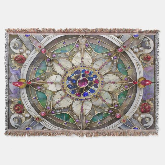 Robijn, Amethist, Saffier en Parel Mandala Deken (Voorkant)