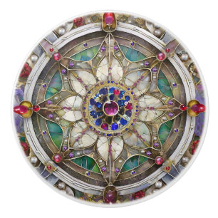 Robijn, Amethist, Saffier en Parel Mandala Keramische Knop