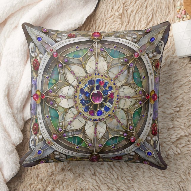 Robijn, Amethist, Saffier en Parel Mandala Kussen (Deken)