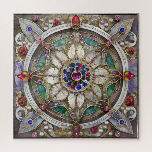 Robijn, Amethist, Saffier en Parel Mandala Legpuzzel (Verticaal)