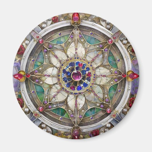 Robijn, Amethist, Saffier en Parel Mandala Magneet (Voorkant)