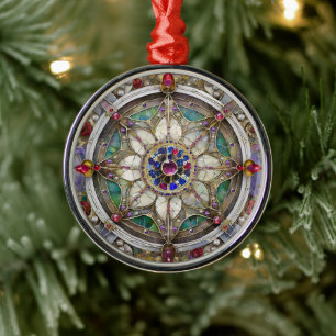 Robijn, Amethist, Saffier en Parel Mandala Metalen Ornament