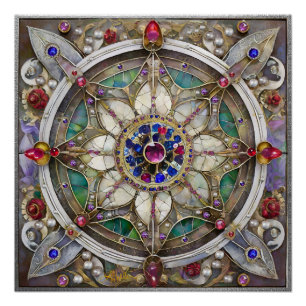 Robijn, Amethist, Saffier en Parel Mandala Perfect Poster