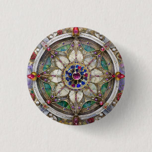 Robijn, Amethist, Saffier en Parel Mandala Ronde Button 3,2 Cm