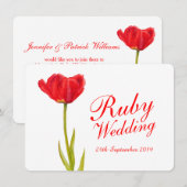 Robijn bruiloft rode tulp kunst 40ste uitnodiging (Voorkant / Achterkant)