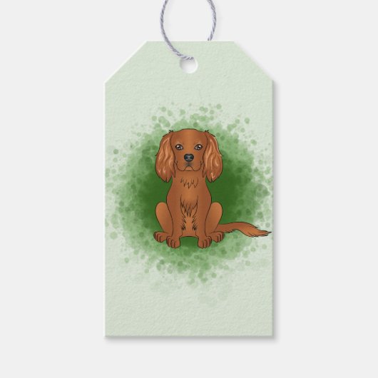 Robijn Cavalier King Charles Spaniel Hond Op Groen Cadeaulabel (Voorkant)