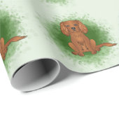 Robijn Cavalier King Charles Spaniel Hond Op Groen Cadeaupapier (Rol Hoek)