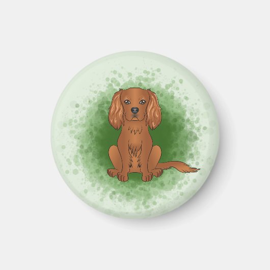 Robijn Cavalier King Charles Spaniel Hond Op Groen Magneet (Voorkant)