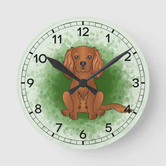 Robijn Cavalier King Charles Spaniel Hond Op Groen Ronde Klok (Voorkant)