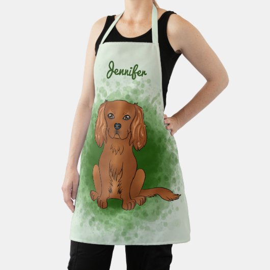 Robijn Cavalier King Charles Spaniel Hond Op Groen Schort (Insitu)