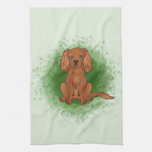 Robijn Cavalier King Charles Spaniel Hond Op Groen Theedoek