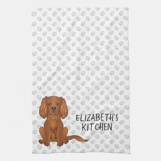 Robijn Cavalier King Charles Spaniel Hond & Tekst Theedoek (Verticaal)