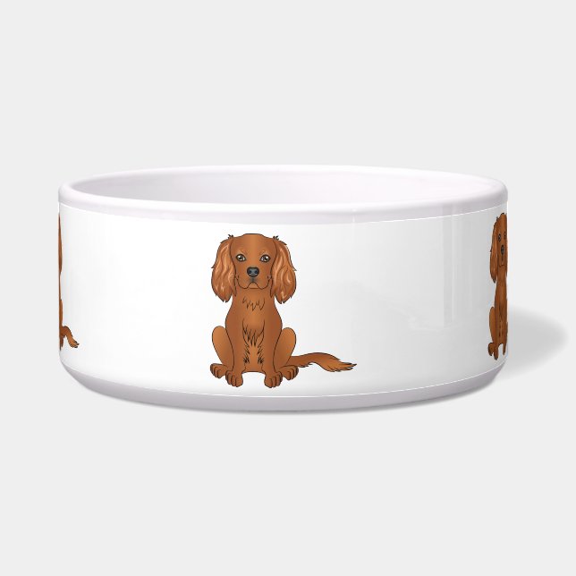 Robijn Cavalier King Charles Spaniel Hond Zit Voerbakje (Voorkant)