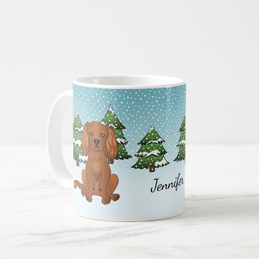 Robijn Cavalier King Charles Spaniel in de winter Koffiemok (Voorkant links)