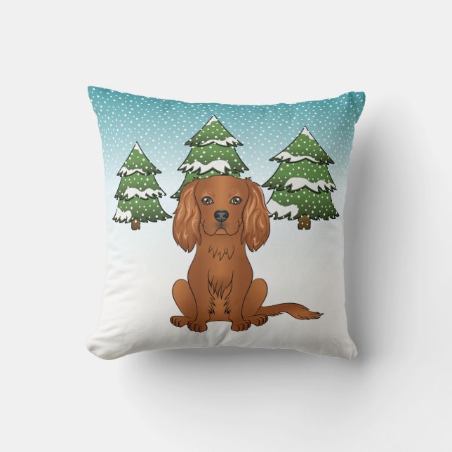 Robijn Cavalier King Charles Spaniel in de winter Kussen (Voorkant)