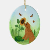 Robijn Cavalier King Charles Spaniel met Zonnebloe Keramisch Ornament (Rechts)